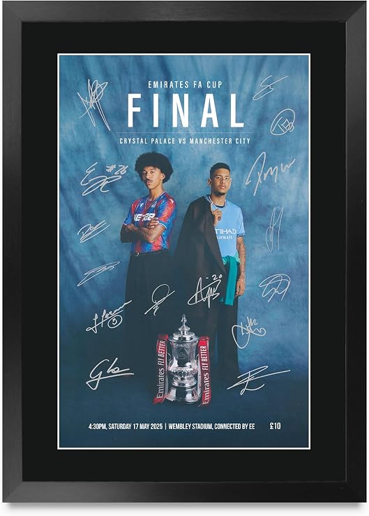 HWC Trading Programme FA Cup Winners 2025 Gifts Printed Signed Autograph Picture for Football Fans and Supporters - A3 Framed