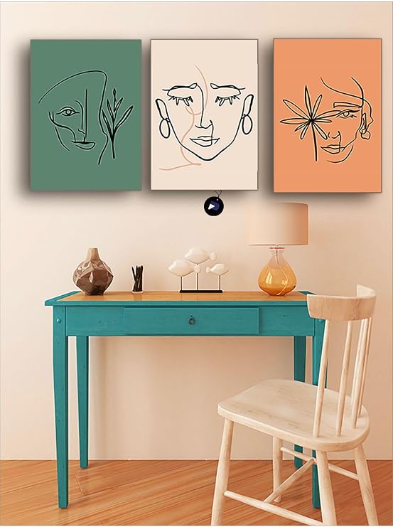 Postermanya (pster21089) Soyut Kadın Yüzleri-3 Üçlü Kanvas Tablo Seti, 3'lü Canvas, 3 Parçalı Duvar Tablosu 21 x 30