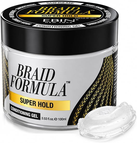 Braid Formula Conditioning Gel, Super Hold, 3.53 Oz | Great for Braiding, Twisting, Edges, No Residue, No Flaking, Strong Hold, High Shine, Smoothing with Clean, No Build-up