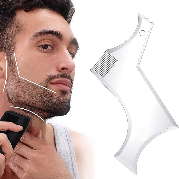 Transparent Beard Shaper Template with Comb for Line Up & Edging - Men's Facial Hair Styler for Neckline & Goatee