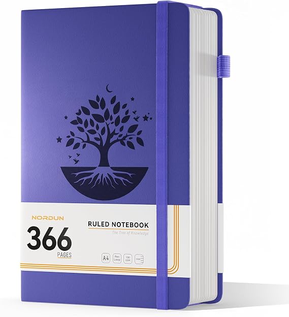 Notebook A4 Lined Journal - 366 Pages 100gsm Thick Paper,Hardcover Leather Journals,Sticky Notes,Large College Ruled Journal Notebook for Men Women Writing Work School Office-Purple