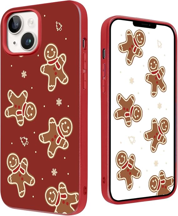 iPhone 13用 スマホケース レッド マットケース ジンジャーブレッドマン クリスマス バンパー 保護 耐衝撃 ソフトカバーケース iPhone 13 6.1インチ用 - ジンジャーブレッドマン
