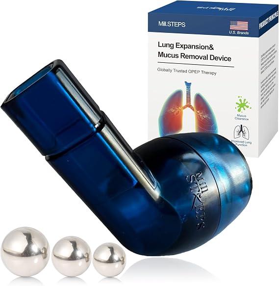 MillSTEPS Breathing Exercise Device for Lungs,Lung Expansion & Mu-cus Relief Device (Blue)