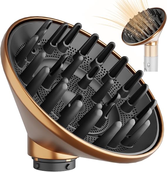 Large Diffuser Attachment Compatible with Dyson Airwrap, Upgraded Bigger Diffuser Nozzle to Dryer Faster and Define Curls, Gold