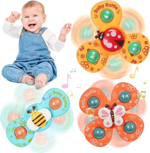 Ainiv 3PCS Suction Cup Spinner Toy for Baby, Spinners for 2 Year Old Babies