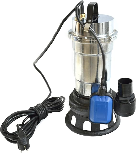 Submersible Dirty Wastewater Pump with Crusher and Float, Corpo in Nichel - Immersion Pump WQD 10-8-0,55-550W, 17 000L/h, Maximum Impulse Height 8 m, Silver, Black, Blue