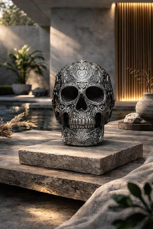 Vanitas | Barok Detaylı Neo-Gothic Dekoratif Kafatası Heykeli 15 cm | Flow Serisi | 3D Baskı Sanatı