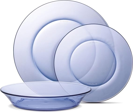 DURALEX | Complete Tableware 4 People 12 Pieces Ultra-Resistant Tempered Glass, Microwave and Dishwasher Safe - Duralex Light Blue Glass Tableware with Elegant and Durable Design