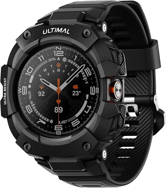 ULTIMAL Compatible with Samsung Galaxy Watch Ultra 2/1 47mm (2026/2025/2024), Rugged Military Grade Protective Bumper Cover, Adjustable Case with Band (Black)