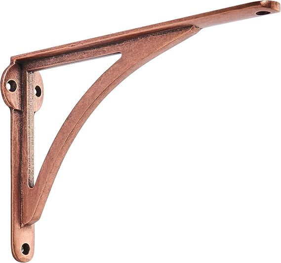 Khtumeware 100% Solid Brass Decorative Shelf Brackets, 10-inch Wall-Mounted Shelving Brackets, 2-Pack Antique Copper Vintage Metal Shelf Bracket Victorian Wall Bracket.