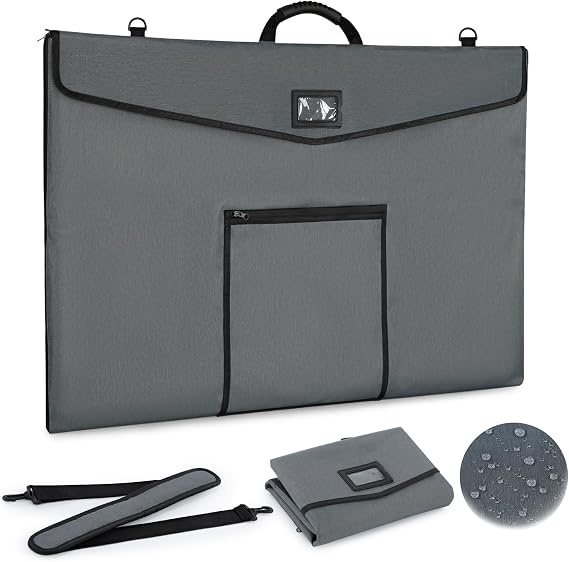 Fully Waterproof A1 Artist Portfolio Bag (61x91.4 cm) - Waterproof PVC Material, Sealed Zipper & Flip Cover - Heavy-Duty Art Carrier for Portfolios, Artworks & Posters, Includes Shoulder Strap (Grey)