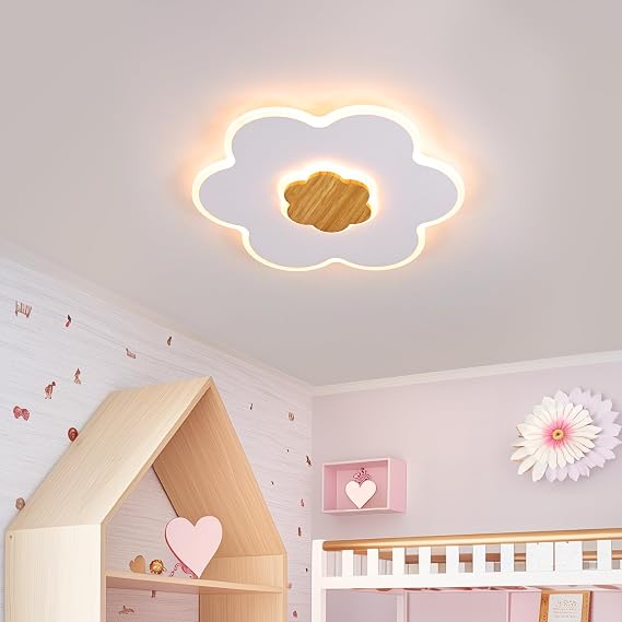 LUOLONG LED Ceiling Light Wooden Children's Ceiling Light 30 cm Flower Shape Children's Room Ceiling Lights 3000 K 20 W Boy Girl Baby White Children's Bedroom Lamp with Night Light Function Warm Light [Energy Class B]