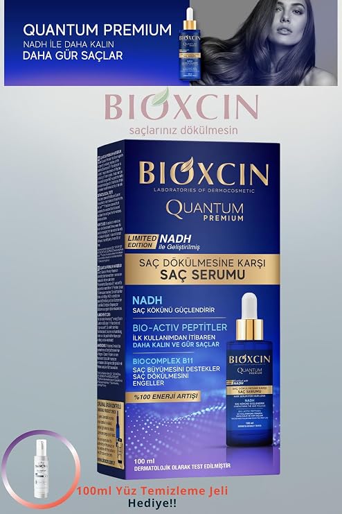 Bioxcin Quantum Premium Saç Serumu, NADH ile Daha Kalın Daha Gür Saçlar, 100 ml, Tüm Saç Tipleri için + 100 ml Jel Hediye