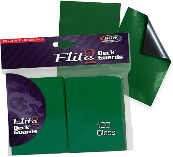 BCW Elite2 Glossy Card Sleeves – Green | Crystal-Clear Front | Textured Back | Fits 2.5" x 3.5" Cards - 100 Ct