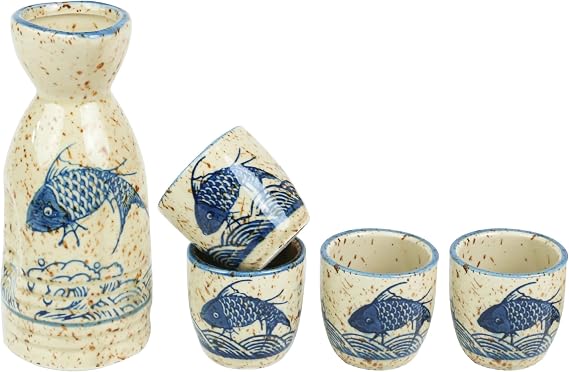 Ceramic Sake Set 5pcs Japanese Saki Set 1 Sake Carafe 4 Sake Cups