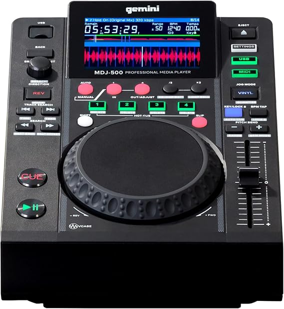 Gemini Sound Mdj-500 - Professional Media Player With 4 Hot Cues And Auto/Manual Looping, Colour Screen, Midi, 24-Bit/192Khz Soundcard,Black