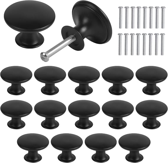 12PCS Cabinet Knobs Round, 30mm Drawer Knobs Vintage, Cupboard Drawer Pull Handles, Door Handles Pulls Knobs, Kitchen Cabinet Cupboard Drawer Door Knobs, Furniture Chest Knobs (Black)