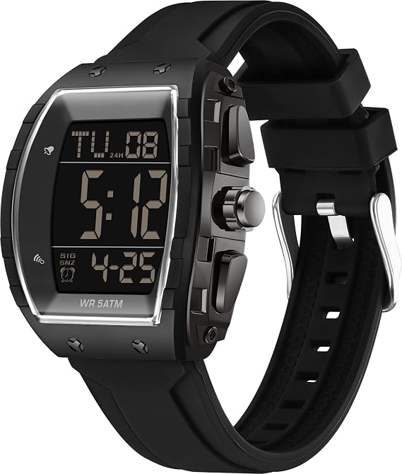 findtime Men's Digital Watch Fashion Sport Watches Unique Tonneau Military Tactical Waterproof Square Watches with Stopwatch Alarm Countdown Luminous Curved Big Face Wrist Watch