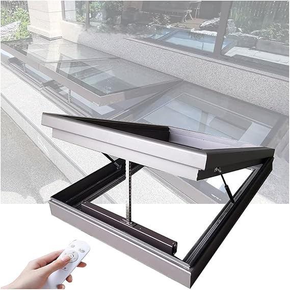 Customizable DoubleGlazed Roof Skylight with Egress Ventilation Electric Rain Sensor Aluminum Frame for Loft Deck & Dark Rooms (80x120cm)