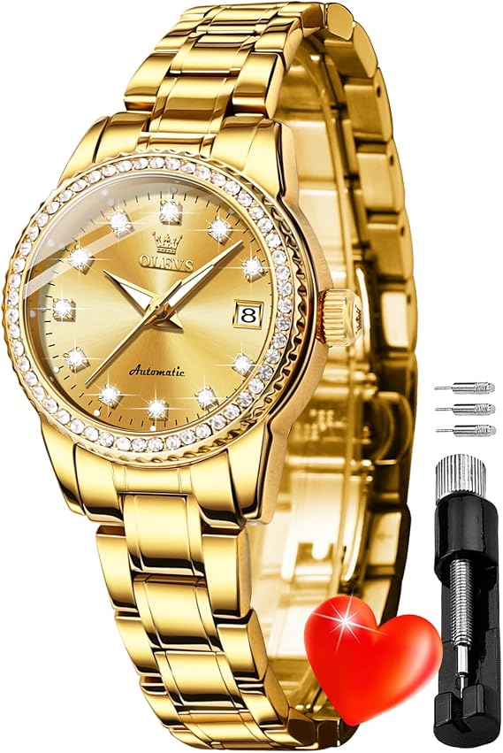 OUPINKE Women's Diamond Watch Automatic Mechanical Luxury Dress Classic Ladies Automatic Two Tone Stainless Steel Wrist Watch, 7003: Gold, Luxury Classic Watch