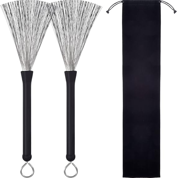 1 Pair Drum Brushes Retractable Wire Brushes Drums Drum Sticks Brush with Comfortable Rubber Handles