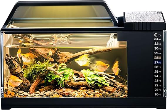 Betta Fish Tank - Intelligent Mini Aquarium with Filter and LED Light, Small Aquariums for Guppy Shrimp Jellyfish, Easy Clean Compact Water Tank, Decorative Fish Habitat Accessory for Home Office Room