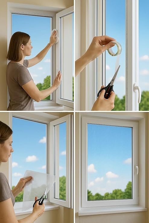 Çift Kanat Pratik Sineklik, 1,25  m x 1.5 m Tül, Kapı & Pencere Uyumlu, 5,5 m Yapıştırma Bantlı (4 Adet)