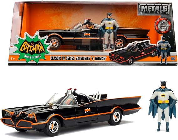 Jada, 9398259314R00, Batman 1966 Classic Batmobile Model Aracı, Serbest Tekerlek, Die-Cast (Metal), Açılabilen Parçalar (Kapı), 22 Cm, 1:24