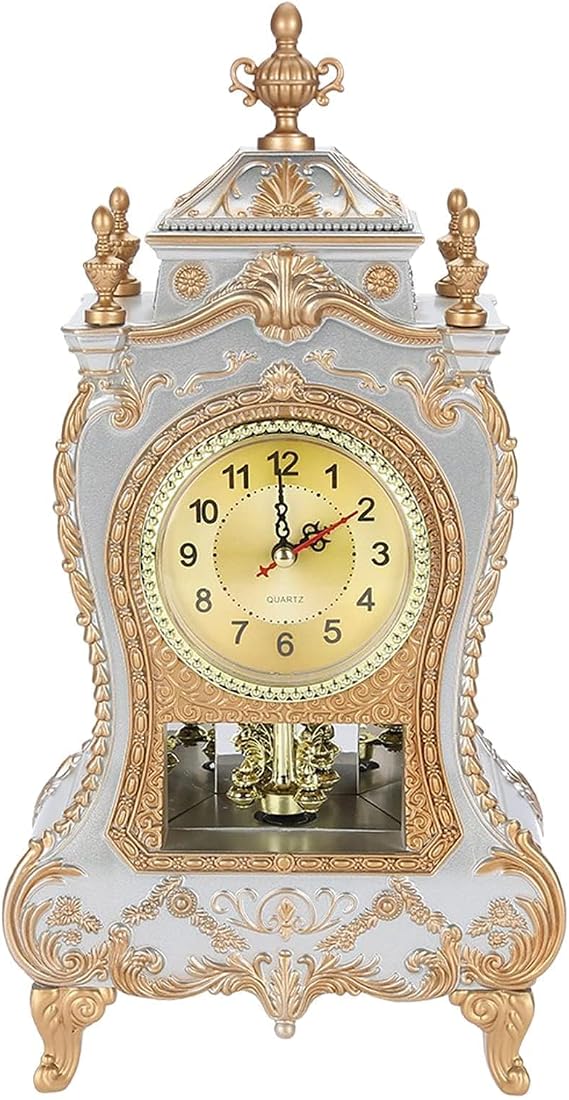Table Clocks, 12.6in Non Ticking Desk Clocks, Vintage Table Clock, European Style Antique Desk Alarm Clocks Reusable (White)
