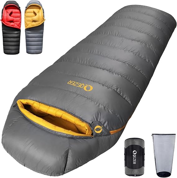 Winter down sleeping bag has a graphene lining and a 620 fill power of duck down weighs only 1570 g and is suitable for temperatures from 0 °C to -24 °C