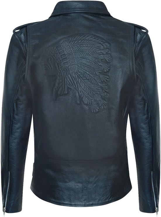 Infinity Leather Men's Vintage Black Brando Live to Ride Embossed Eagle Leather Motorcycle Jacket