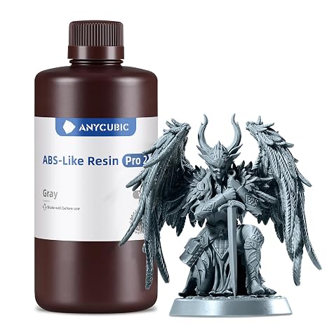 ANYCUBIC ABS-Like Resin Pro 2, 3D Printer Resin with Enhanced Strength and Toughness, High Precision and Minimal Shrinkage 3D Resin, Widely Compatible with All Resin 3D Printers(Grey,1kg)