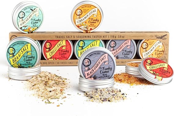 Funky Ouma Spice Tin Gift Set, South African BBQ Rub and Braai Salt 5pcs