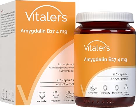 Vitaler's Amygdalin (Vitamin B17) 4 mg - 120 Capsules Natural Apricot Kernel Extract Vegan No Additives Pure Composition