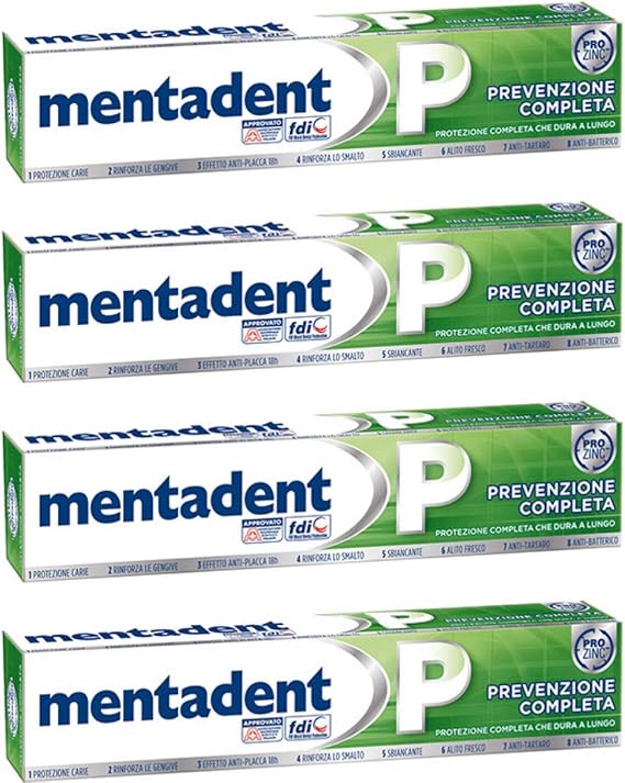 Mentadent P Toothpaste Prevention Complete 3.38 Fluid Ounce (100ml), Pack of 4