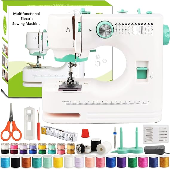 Mini Sewing Machine for Beginner by Astrowinter (Sewing Supplies set included) - Small Sewing Machines with Two Needle Types, Two Speeds, LED Sewing Light, Foot Pedal AW-073-UK-A16