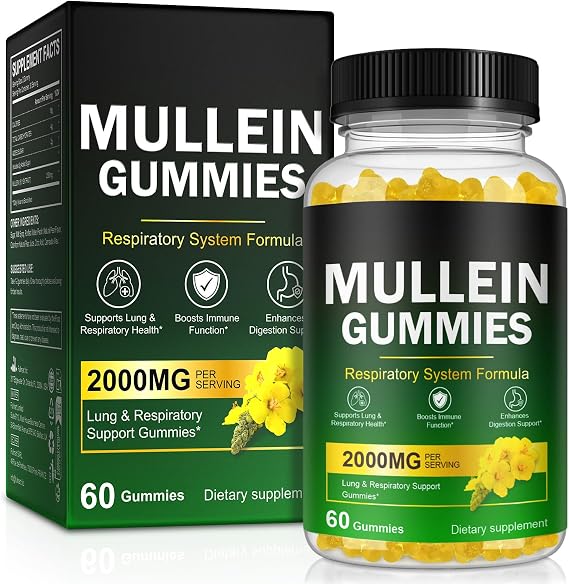 Mullein Gummies - Mullein Leaf Extract for Lungs, Mullein Leaf Gummies 2000mg - Lung and Respiratory System Support, Non-GMO