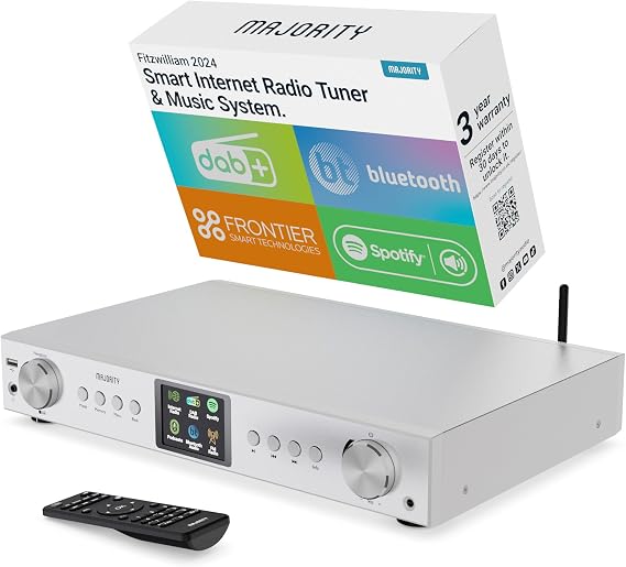 Çoğunluk İnternet Radyosu ve DAB HiFi Tuner | Bluetooth 5.0 DAB Plus Radyo, İnternet Radyosu WLAN Dijital Radyo, HiFi Stereo Alıcı | Fitzwilliam Spotify Connect, Wi-Fi ile Medya Oynatıcı, LCD Renkli Ekran