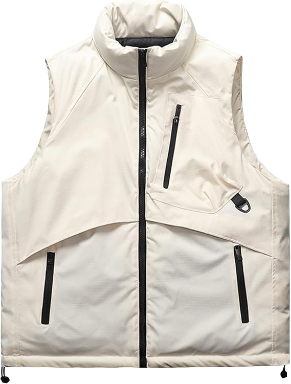 Men Lightweight Softshell Puffer Vest Stand Collar Zip Up Puffer Vest Big And Tall Padded Sleeveless Jacket