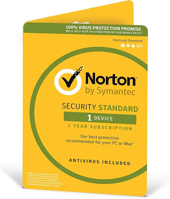 Norton Security Standard 2019 |1 Device | 1 Year | Antivirus Included | PC/Mac/iOS/Android | Activation Code by Post