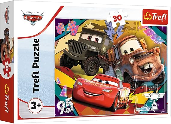 Trefl 18293 Disney masal karakterleri, yaratıcı eğlence, 3 yaşındaki çocuklar için eğlence, arabalar, hız yapan arabalarla 30 parçalı renkli yapboz