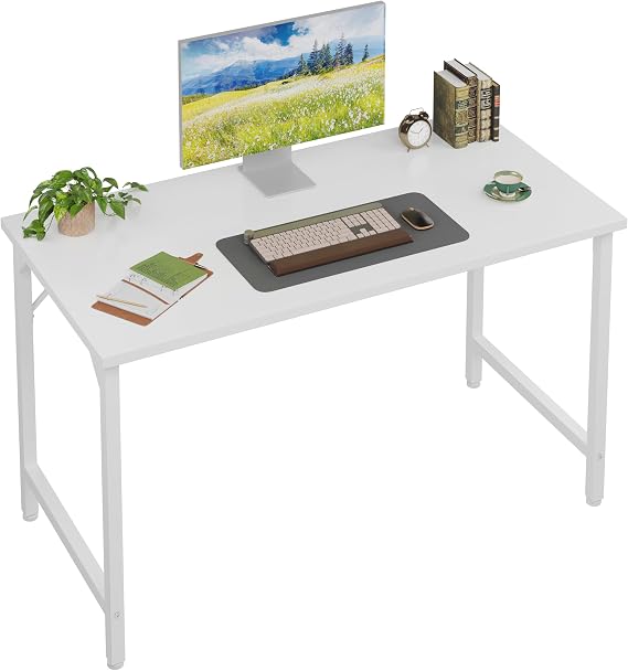 Grandder 120 cm Computer Desk, Home Office Desk Study Writing Kid Table, Simple PC Work Desk, Adjustable Feet, White