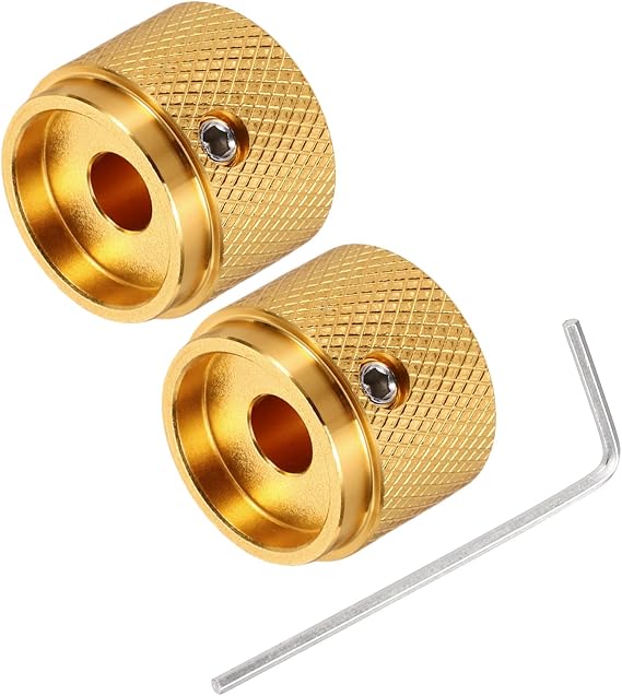 sourcing map 2PCS Guitar Knobs Metal Volume Tone Knobs 6x20x15.5mm Gold