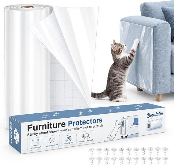 猫用スクラッチ家具プロテクター – 硬度4HPETフィルム 196インチx40cm、室内装飾ツイストピン20個、猫の爪からの粘着性のあるソファプロテクター、ソファコーナー、ドアの壁、ベッドレザー用の柔軟なガード