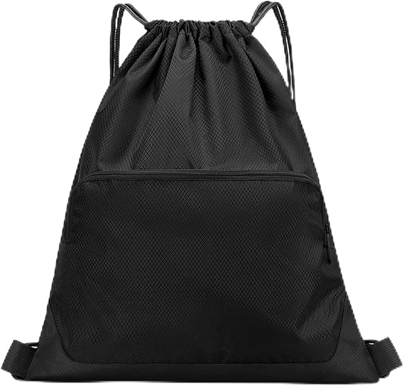 Waterproof Sports Drawstring Backpack, Large Capacity Gym Bag with Outer Pocket, Rope Sack for Men and Women, Swimming Bag, Travel, School, Beach