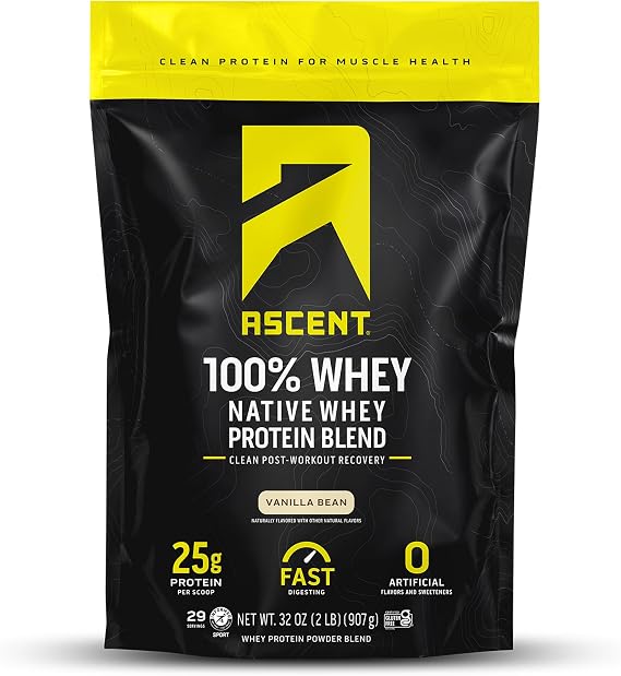 Ascent NATIVE FUEL WHEY Protein Powder Vanilla Bean 32 oz 907 g