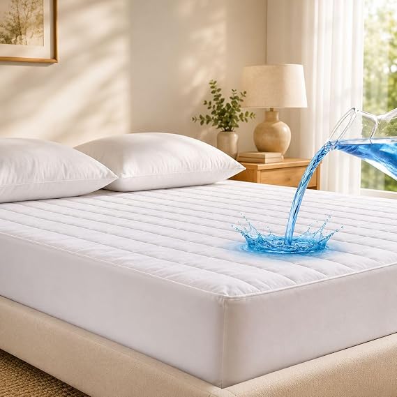 Casabella Double Mattress Protector, Quilted, Waterproof, Breathable, Hypoallergenic, Machine Washable, 137x190+40 CM