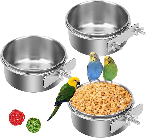Stainless Steel Bird Bowl Pack of 3 Food Bowl Water Bowl Feeding Cup for Hanging Cage Feeder for Seeds for Bird Parrots