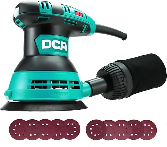 DCA Random Orbital Sander, 300W Electric Sander for Wood, 125mm 12000 OPM