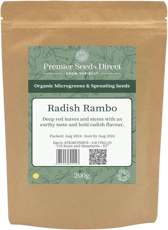 PREMIER SEEDS DIRECT - MICROGREEN/Sprouting Seeds - Radish Rambo - Organic (40 Grams)